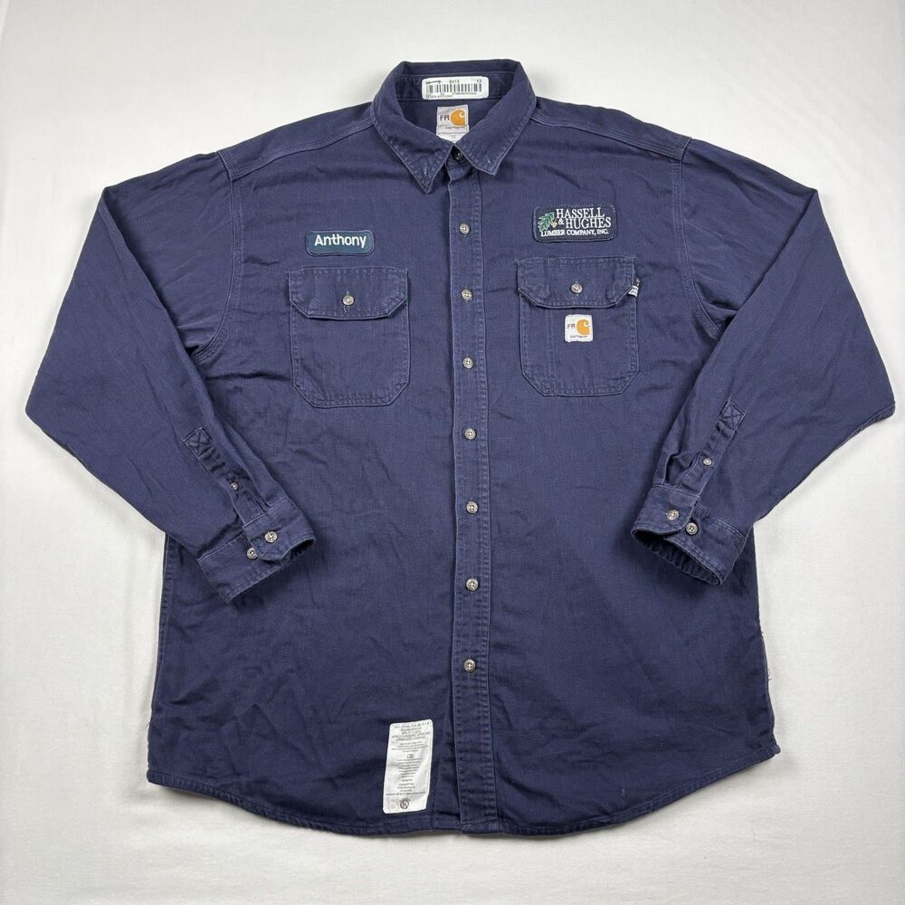 Carhartt FR Work Shirt Mens XL Navy Blue Good Flame Resistant CAT 2 NFPA 2112